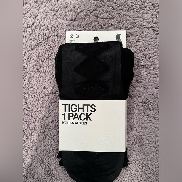 Three pairs of H&M black tights (XL) - animal print, sparky and tribal design - Picture 2 of 7